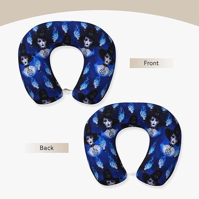 Neck Pillow Memory Foam Chin Cushion with Breathable Cover Ice Blue Fire Goth Gotik Gothic Women Girl Art, Cute Airplane Car Pillows for Office Head Pain Relief