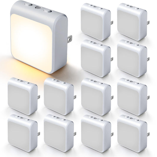12-Pack Dimmable LED Night Lights Plug into Wall with Dusk to Dawn Sensor, 50lm Plug in Night Light Color & Brightness Adjustable, Auto-On/Off Nightlight for Bedroom, Kitchen, Bathroom, Stairs