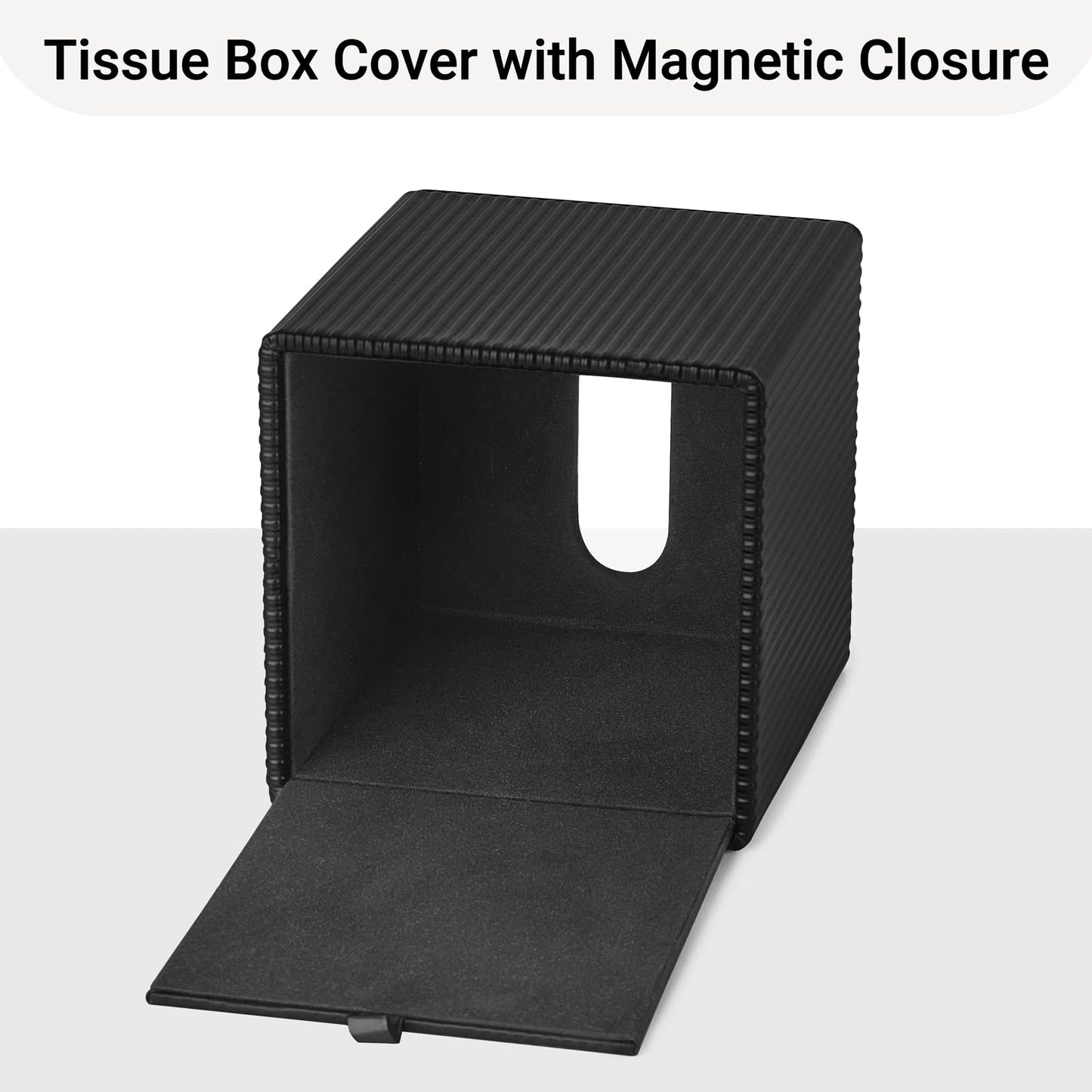 Mkono Tissue Box Cover PU Leather Square Tissue Box Holder with Bottom, Decorative Facial Cube Organizer for Bedroom Bathroom Dresser Vanity Countertop Night Stands Home Office Desk (Black)