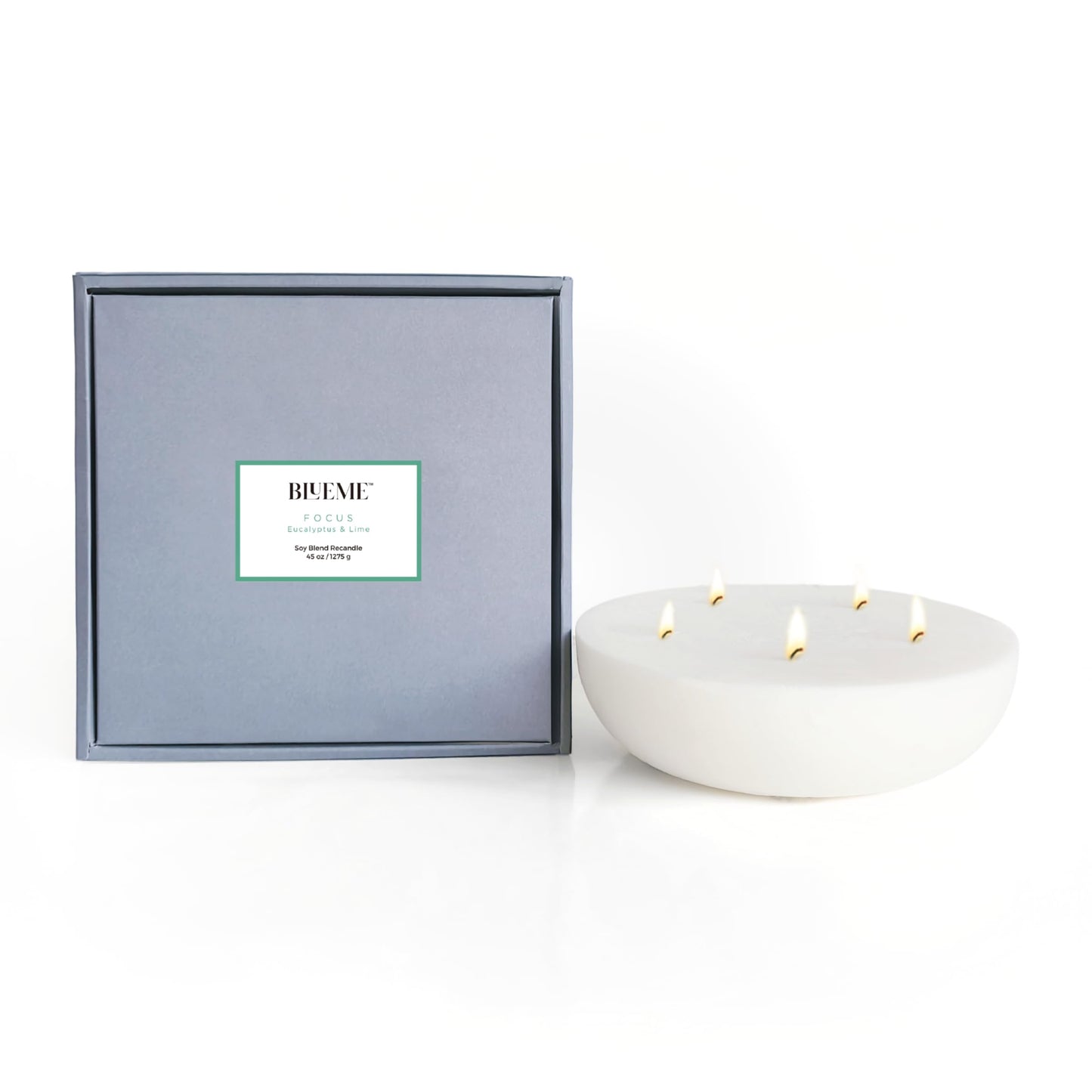 Blueme Focus Candle Refill | Eucalyptus & Lime | 5 Wick - Contains Essential Oil, Sustainable, Hand Finished, Hand Poured, Luxury Refill, Natural Cotton Wick, Soy-Wax Blend | Giant 45 oz