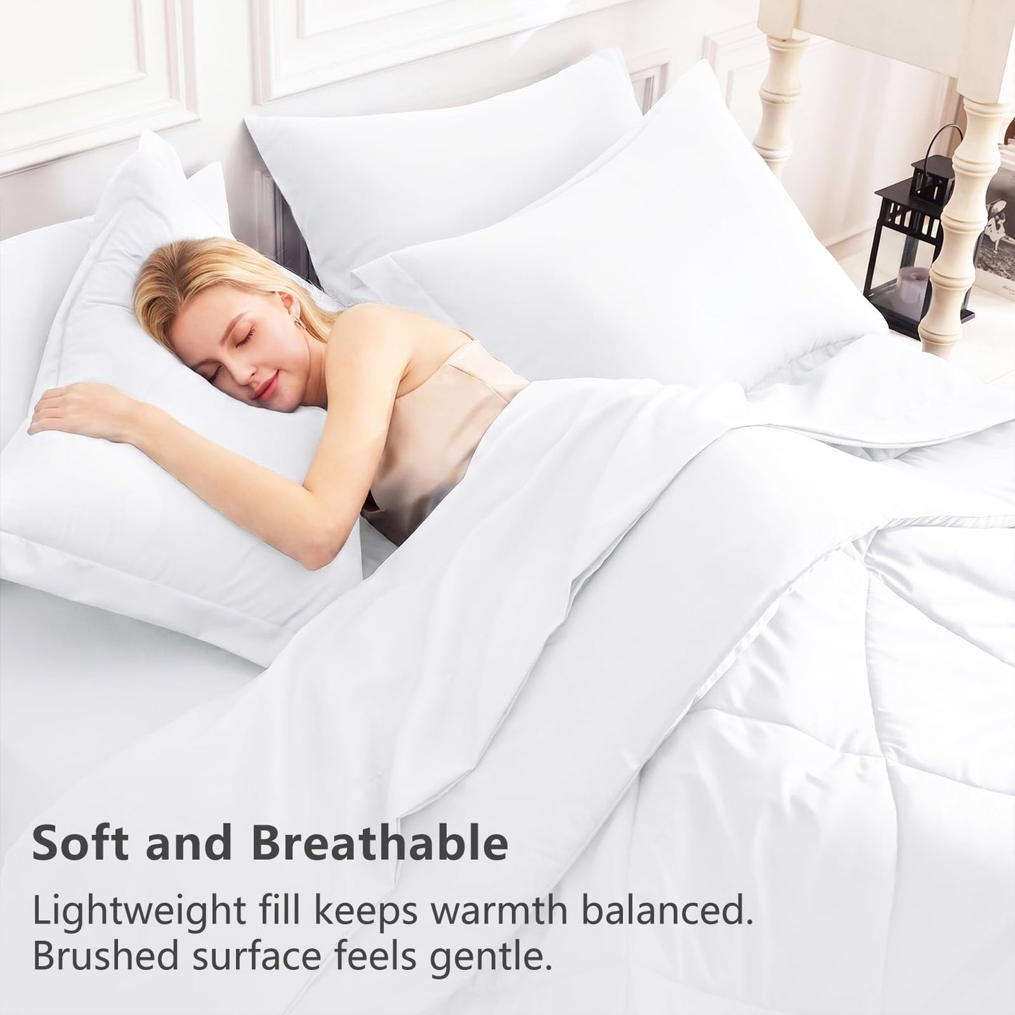 CozyLux Queen Comforter Set White - Bed in a Bag Queen Size 7 Pieces, Luxury Soft Bed Set for All Seasons, Bedding Set with Down Alternative Comforter, Sheets, Pillowcases & Shams