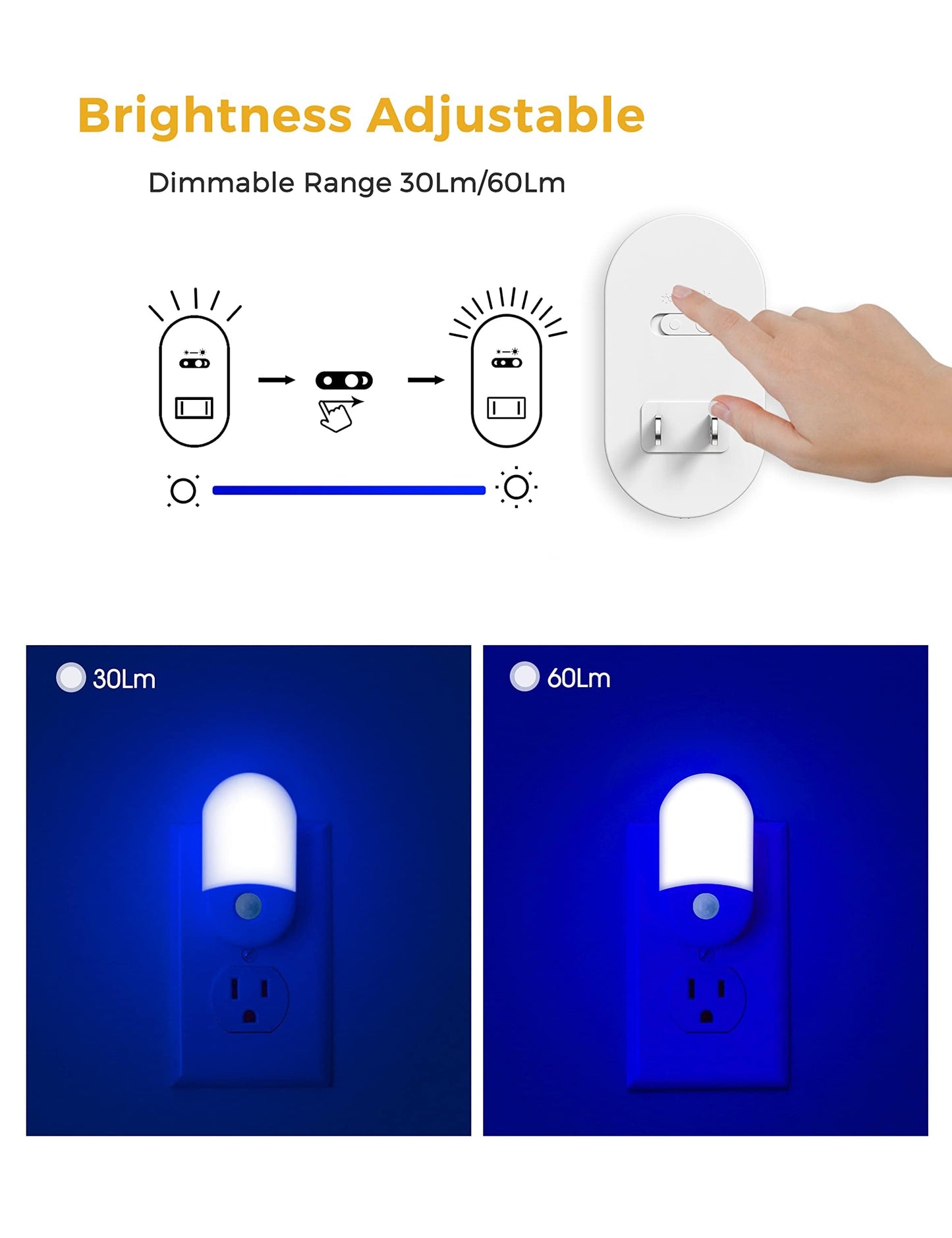 L LOHAS LED Blue Night Light Plug in, Blue LED Night Lights Plug into Wall, Adjustable Brightness, 0.6W LED Night Lights for Kids Bathroom Bedroom Independence Day Decorations, 4 Pack
