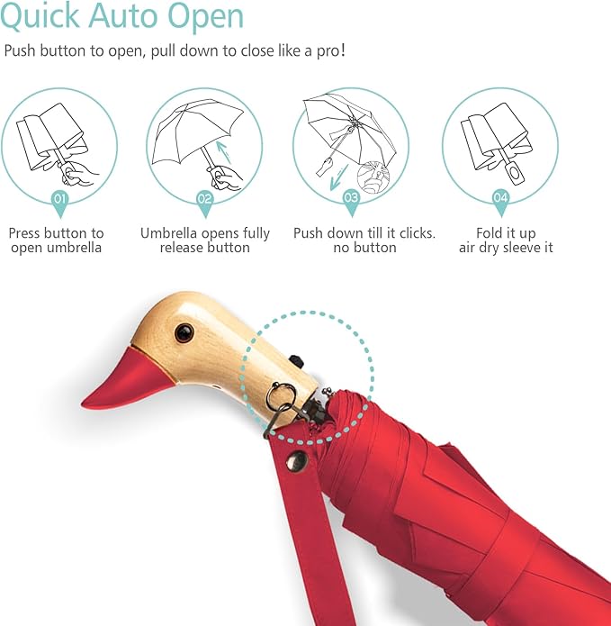Duck Umbrella - Compact Travel Umbrella with a Cute Duck Head Handle for Women