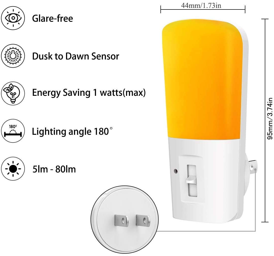 LOHAS Plug in Night Light, Dimmable LED Night Light with Dusk to Dawn Sensor, 5-80LM Sleep Aid Mini Light for Nursery Kids, 4 Pack