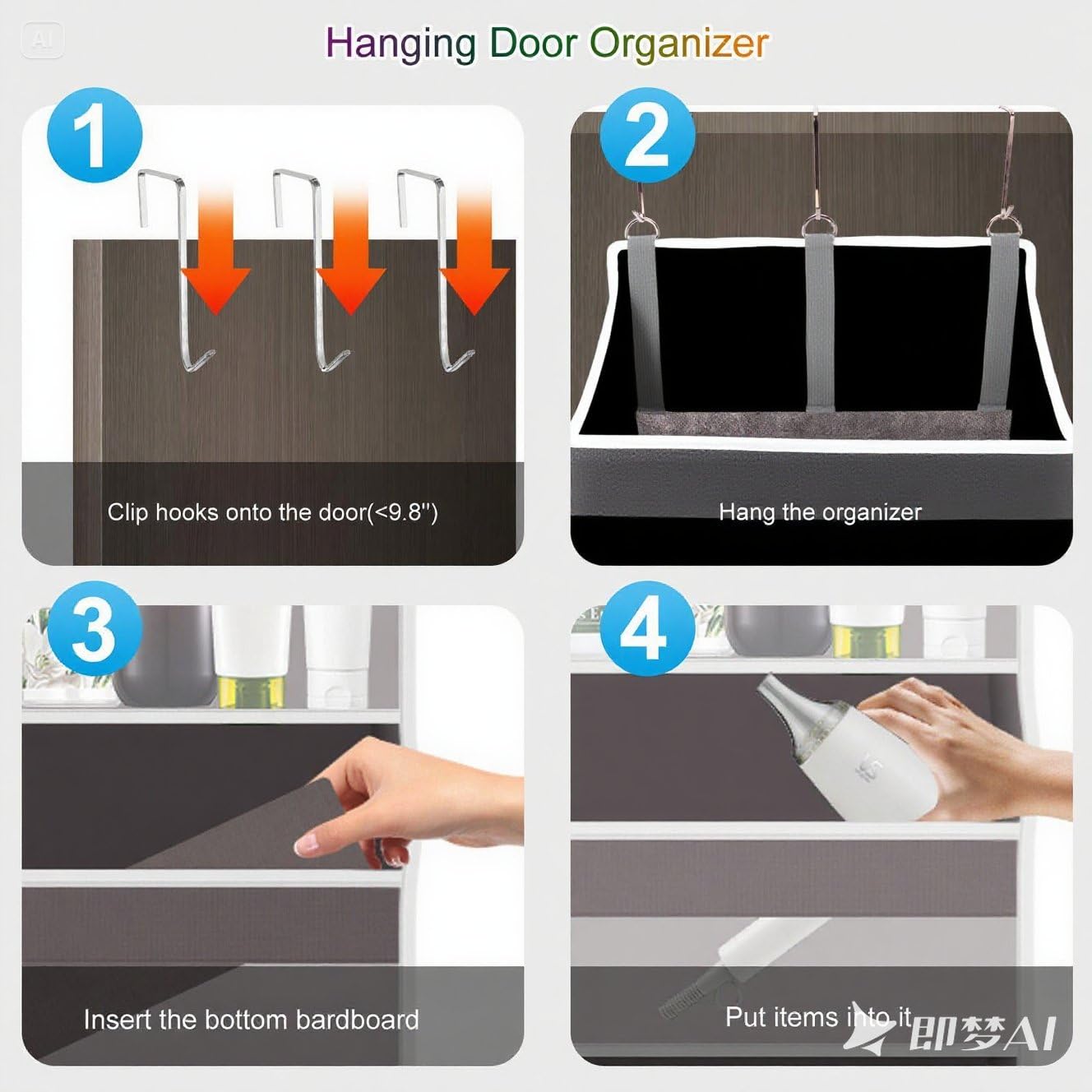 XiflLife Over The Door Organizer Closet,5 Bins 10 Side Pockets,Hanging Organizer,Anti Tilt 44 lbs Load Door Organizers and Storage with Clear Window for Bedroom,Nursery,Rv,Bathroom,Camper(Pure Black)