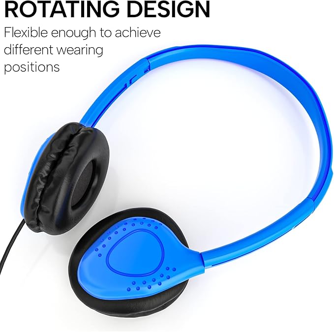 Maeline Bulk Classroom Student Headphones On Ear Stereo Headphones Adjustable Band & Faux Leather Cushions for Kids Online Learning, Library, School, Travel - 3.5mm Plug - 40 Pack - Multi Colors