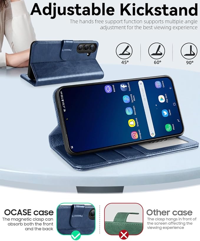 OCASE Compatible with Galaxy S25 Wallet Case, PU Leather Flip Folio Case with Card Holders RFID Blocking Kickstand [Shockproof TPU Inner Shell] Protective Phone Cover 6.2 Inch 2025, Blue