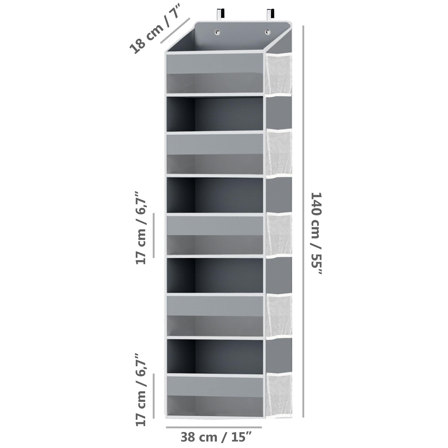 GoodMind Creations One Pack Hanging Closet Over The Door Organizer with 5 Shelf Storage for Bedroom, Bathroom, Pantry, Large Capacity Transparent Pockets for Behind Doors