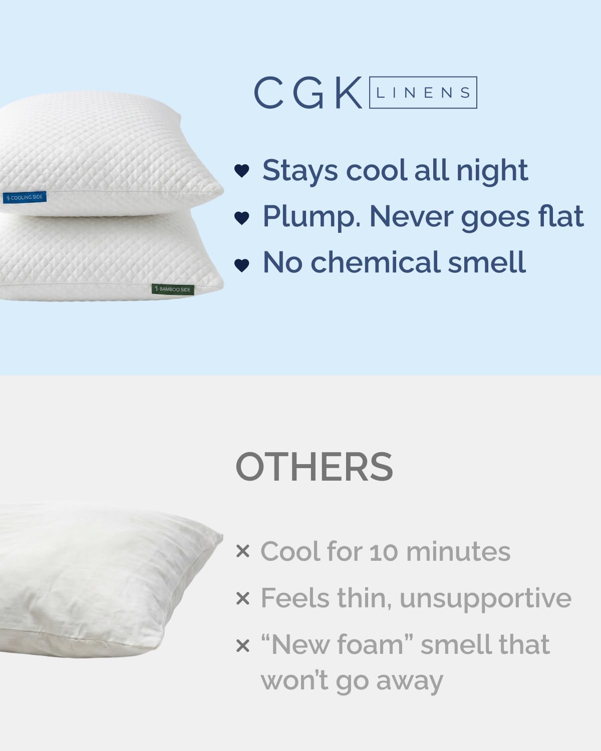 Cooling Pillow Queen Size - 100% Rayon Derived From Bamboo - Double-Sided Cooling Bed Pillow for Hot Sleepers - Adjustable Shredded Memory Foam - Soft or Firm Support for Side, Back & Stomach Sleepers