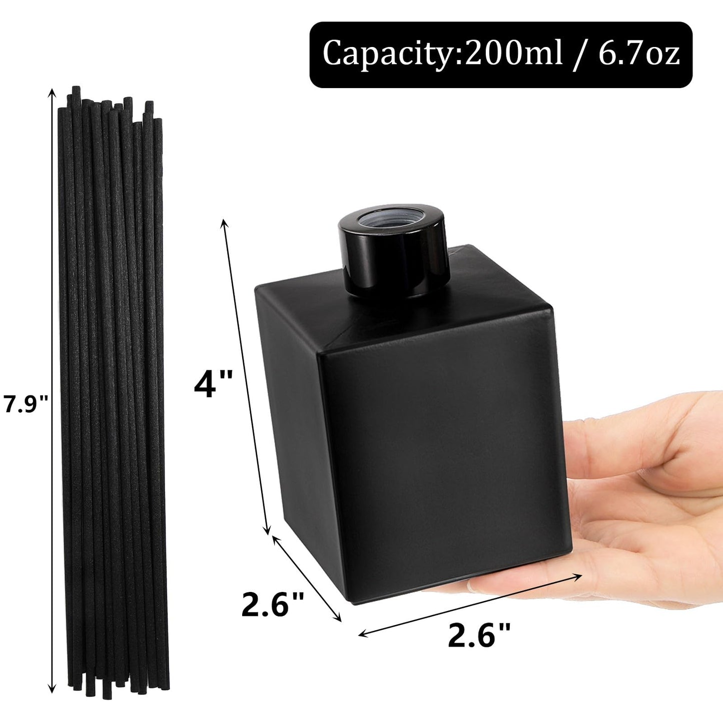 Yesland 6 Pack Perfume Reed Diffuser Bottle, 200ml/6.7oz Empty Refillable Essential Oil Bottles Glass with 60 Sticks, DIY Fragrance Diffuser Sets for Home Bathroom Office Decoration Gift, Black