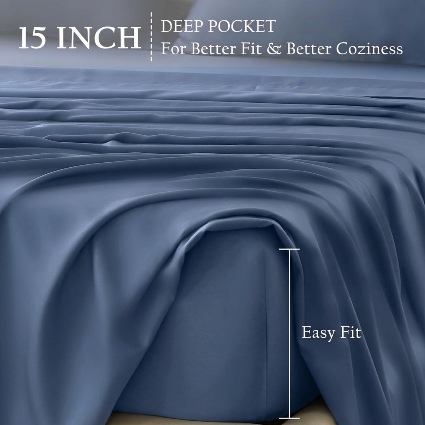 Genuine 100% Viscose Derived from Bamboo Sheets Queen Size, Natural Cooling for Hot Sleepers Breathable Luxuriously Soft Cool Silky Sheet Set with 15" Deep Pocket Fitted, 4 Piece (Queen, Navy Blue)