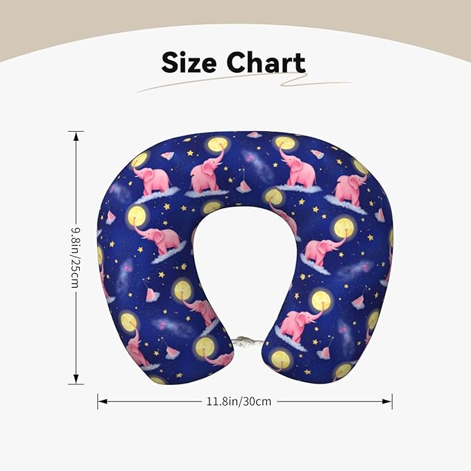 Comfortable Travel Pillow for Pain Relief Sleeping, Memory Foam Airplane Car Neck Pain Pillows Full Moon Rose Elephants, Funny Chin Head Support Cushion