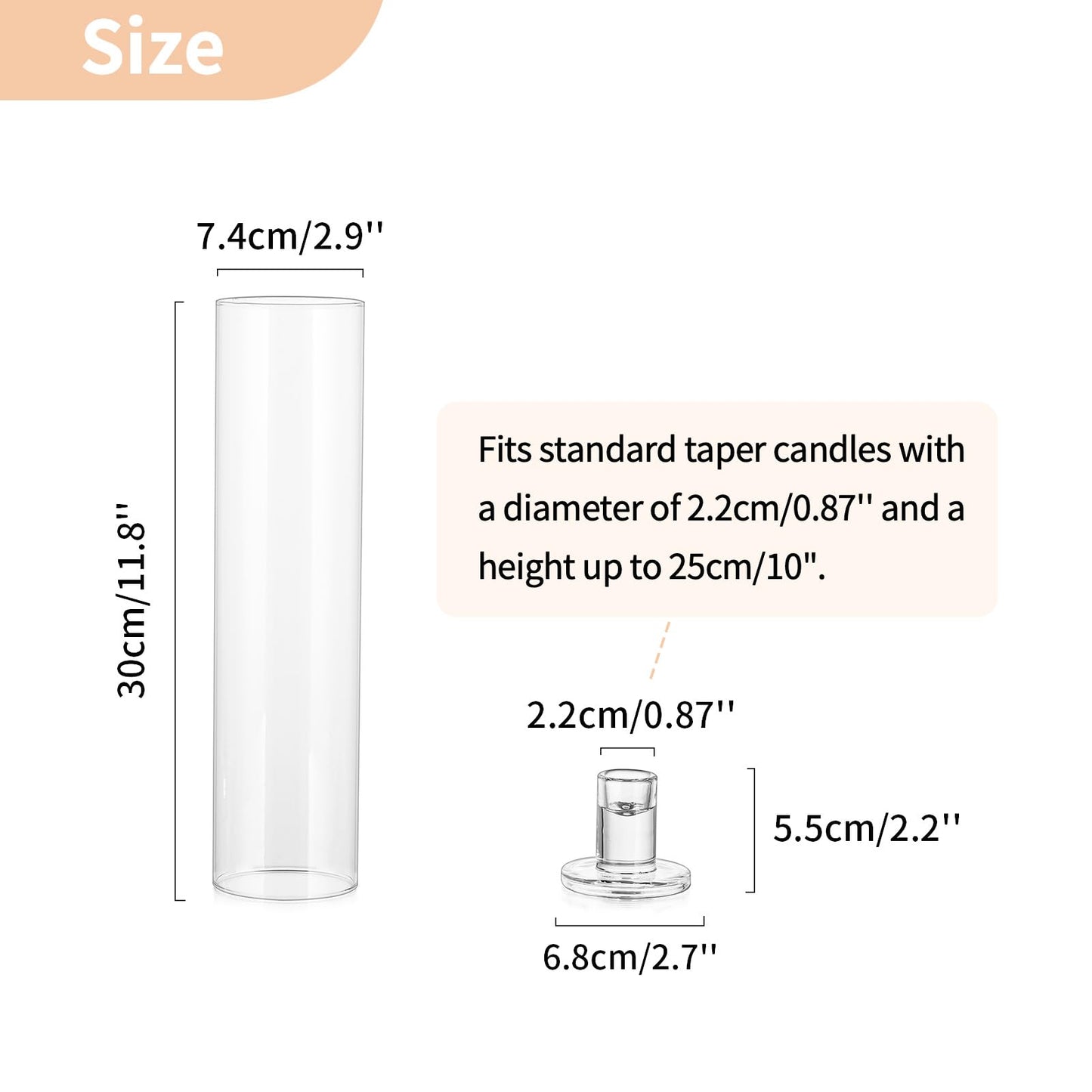 NUPTIO Hurricane Glass Candle Holders: Set of 2 Candlestick Holder with Cylinder Covers 11.8 inch Tall Windproof Clear Taper Candle Stand for Fall Thanksgiving Christmas Decor