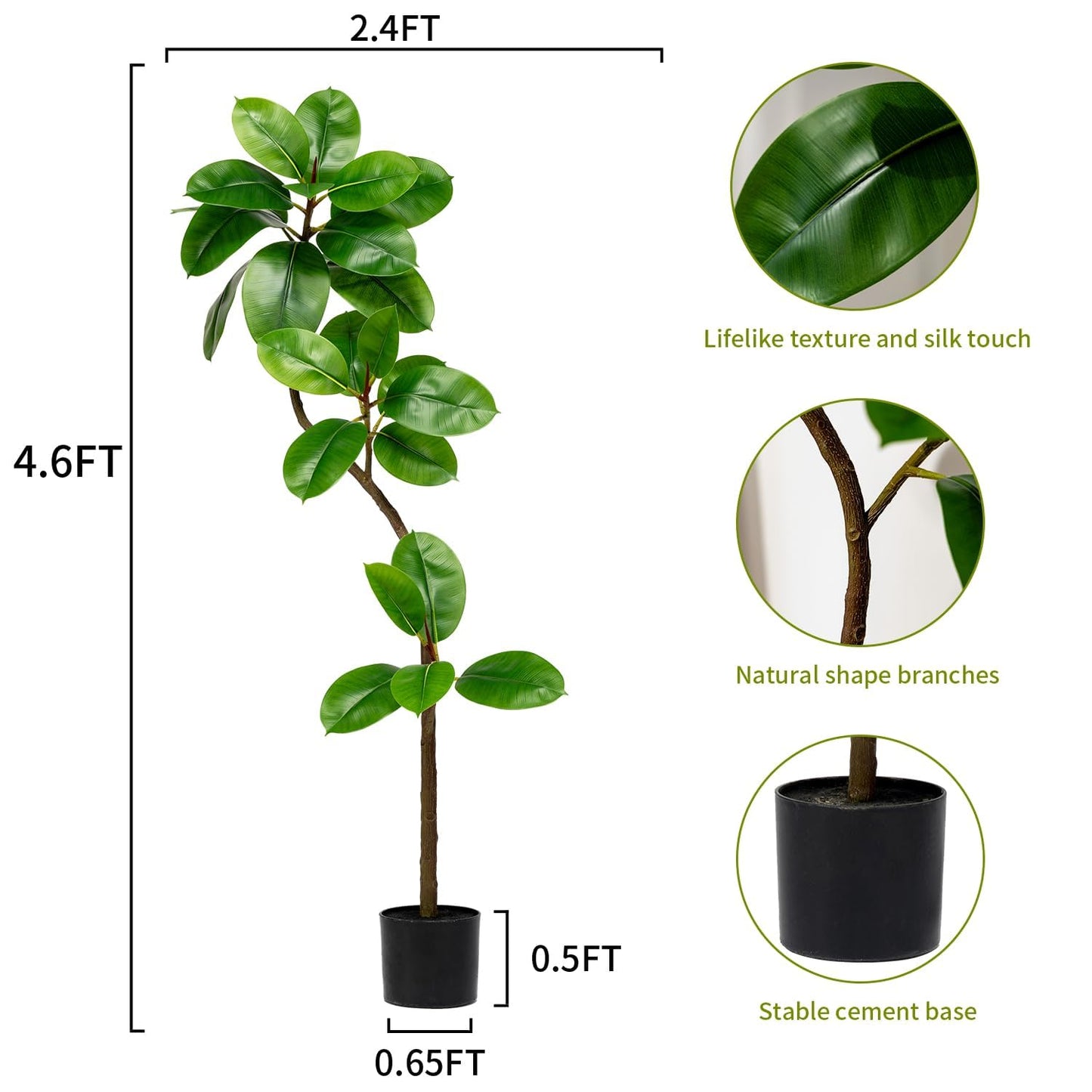 Bailikang 4.6ft Artificial Rubber Tree Faux Plants Indoor Faux Floor Artificial Trees Indoor,Fake Plant Fake Tropical Plants,Large Floor,Real Touch Rubber Tree for Home Decor