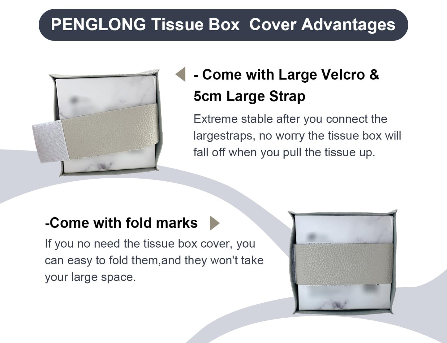 PENGLONG Tissue Box Cover 5X5X5'' PU Leather Tissue Holder Square Tissue Cube Box Organizer for Bathroom Vanity Countertop, Car, Night Stands, Office, Home, Kitchen (2Pack, Lime White)