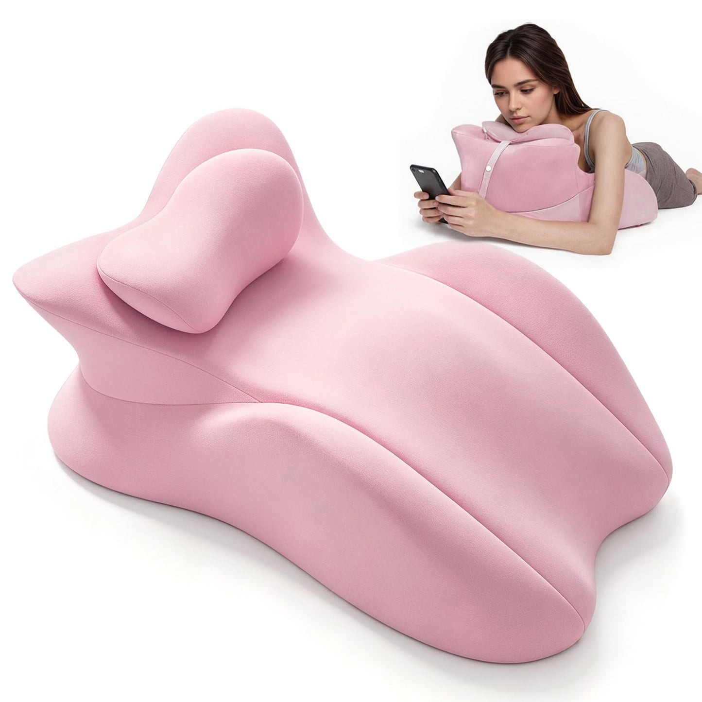 cjc Ergonomic Memory Foam Wedge Pillow Adjustable Reading Pillow for Sleeping Bed Support Prone Pillow for Back Pain with Neck Support,Multi-Position Support Pillow with Removable Cover (Pink)