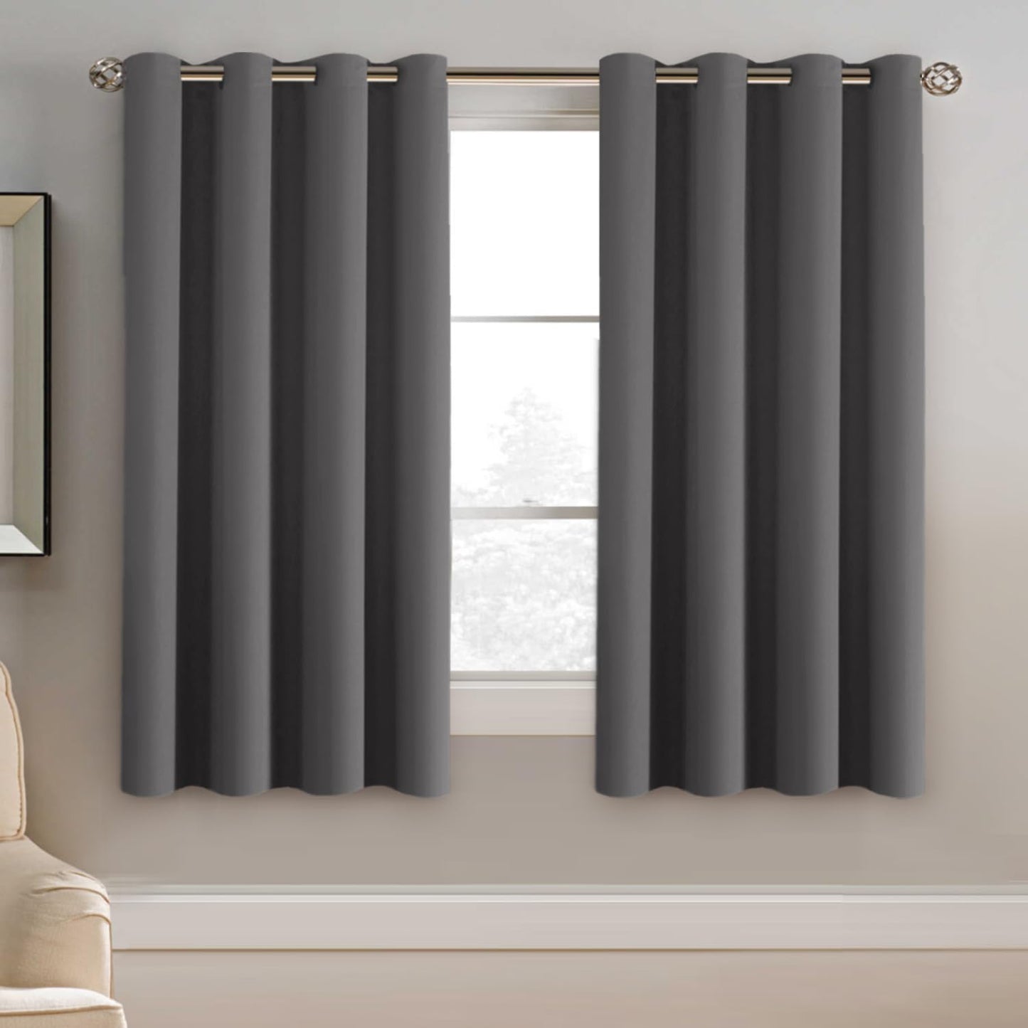 H.VERSAILTEX Blackout Grey Curtains for Bedroom Thermal Insulated Curtains 63 Inches Length Blackout Curtain Panel for Living Room, Luxury Grommet Solid in Charcoal Gray, One Panel, 52" W x 63" L