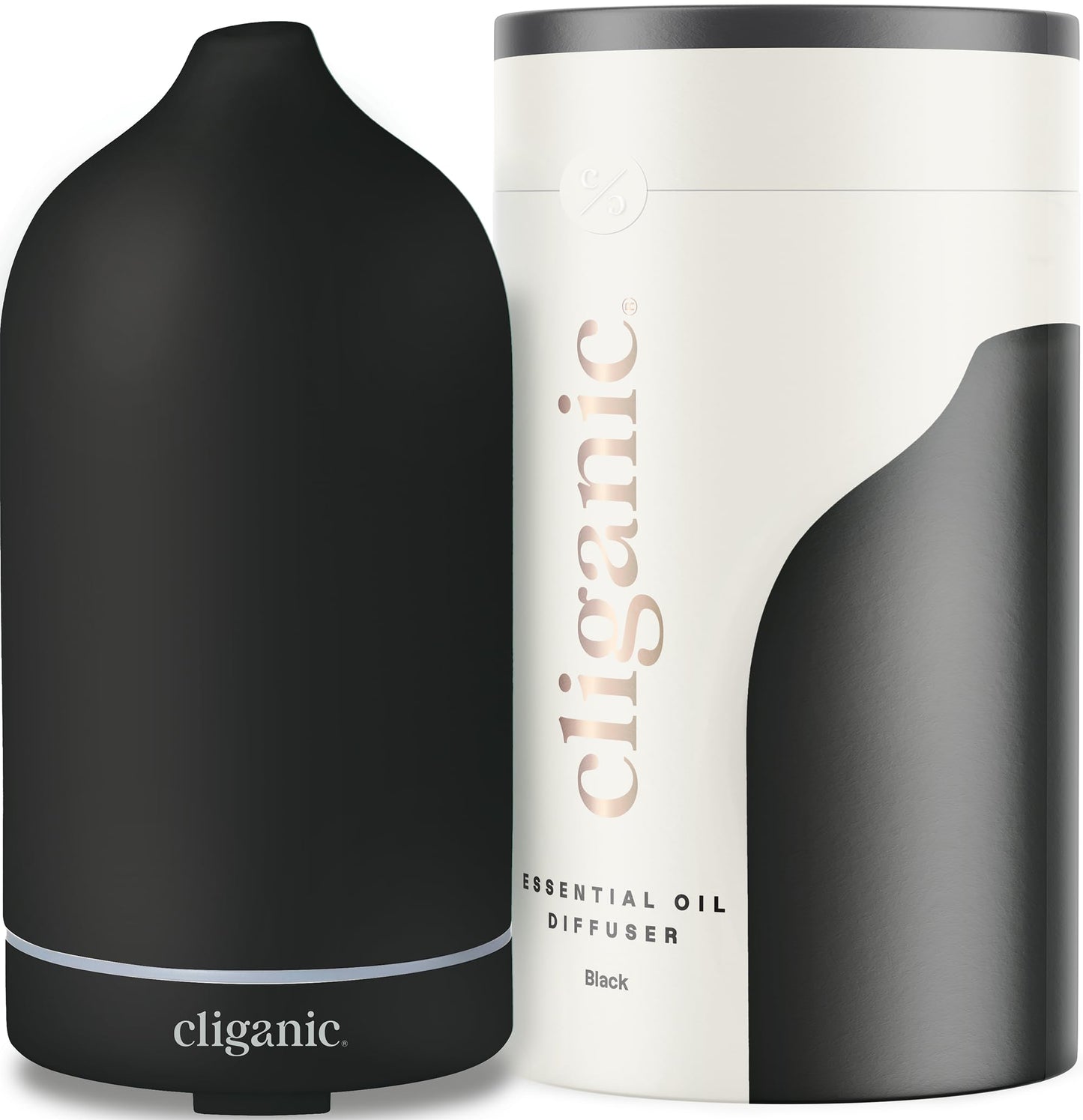 Cliganic Ceramic Diffuser (Black), 100ml Ultrasonic for Essential Oils Aromatherapy, Home & Office