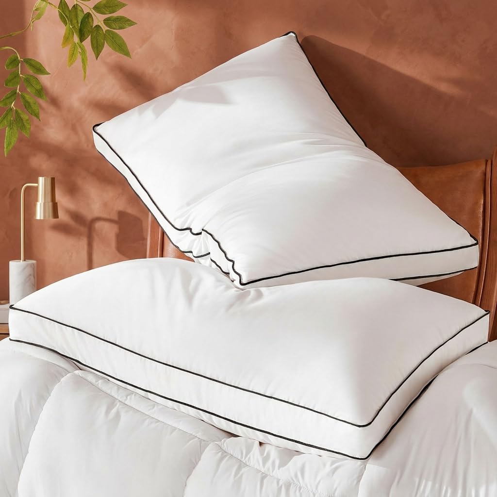Mosluna Goose Feather Down Pillows Queen Size Set of 2, Hotel Collection Bed Pillows for Sleeping, Down Surrounded Gusseted Bed Pillow 2 Pack, Soft Fluffy for Side Back Sleepers 20x30 in.