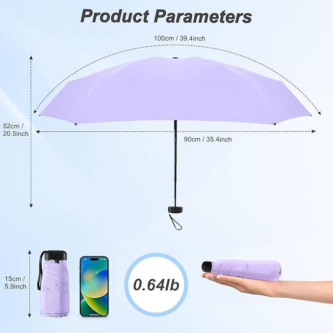 Mini Umbrella for Travel - Waterproof Portable Folding Umbrella Flat Compact Lightweight Small Umbrellas for Pocket Purse