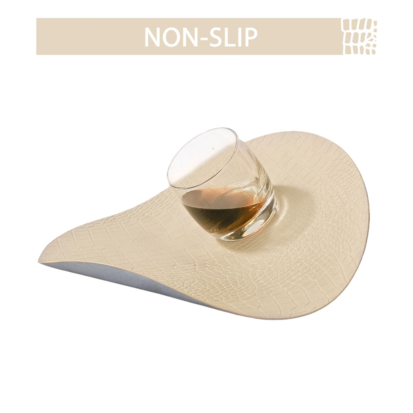 Jovono Round Leather Placemats for Round Tables Set of 8, Beige Place Mats and Coasters, Wipeable Waterproof Heat Resistant Table Mats Easy to Care for Indoor Decor 14 inch Diameter