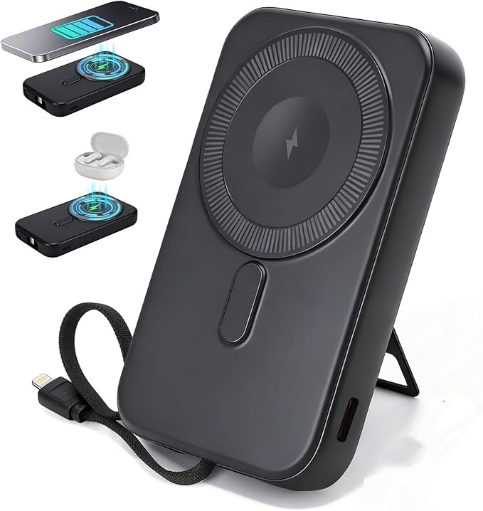 Magnetic Wireless Power Bank,10000mAh Portable Charger with Stand 22.5W MagSafe Fast Charging, Magnet Wireless Battery Pack Travel Essentials Power Bank Compatible with iPhone 17/16/15/14/13/12 Series