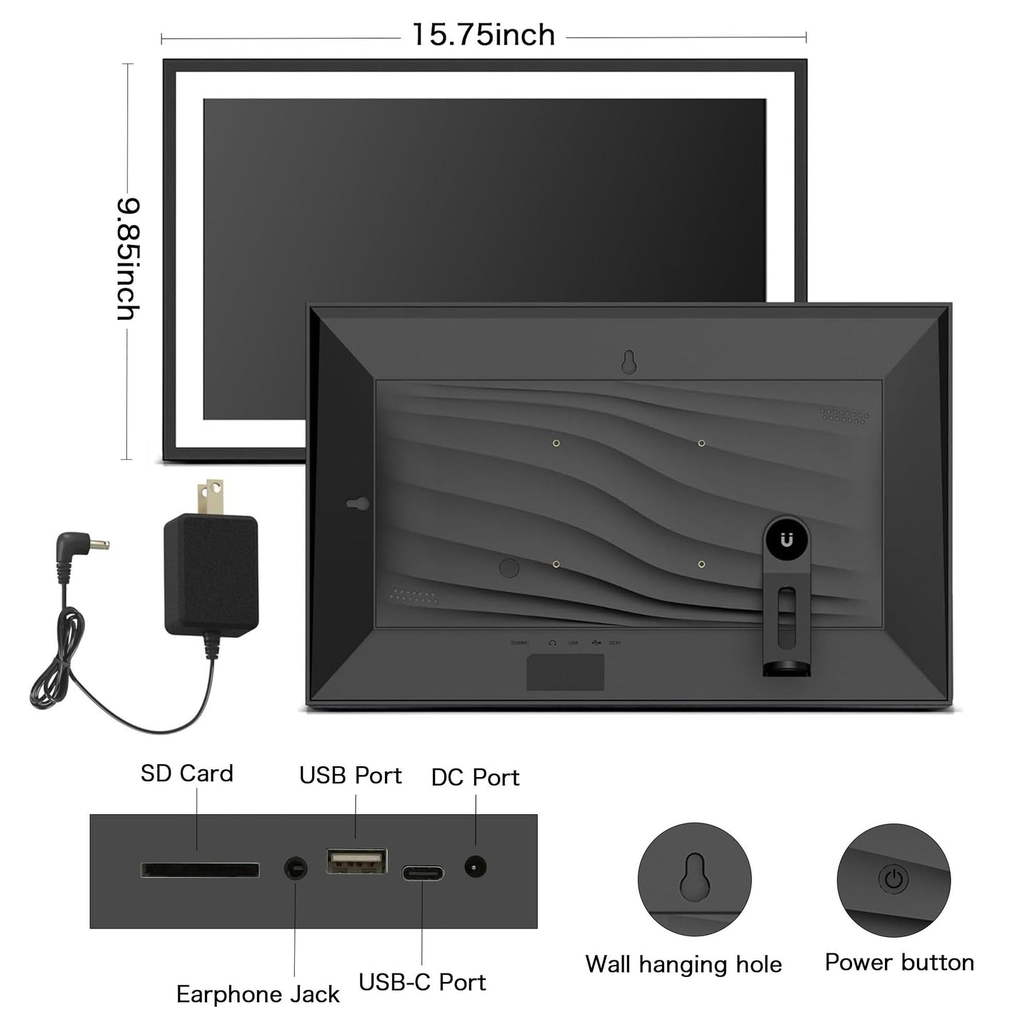 Digital Picture Frame, Frameo 15.6 Inch Large Digital Photo Frame WiFi, 1920 * 1080 IPS FHD Touch Screen, 32GB, Tabletop&Wall-Mounted, Electronic Photo Frame, Share Video, Birthday, Wedding, for Mom