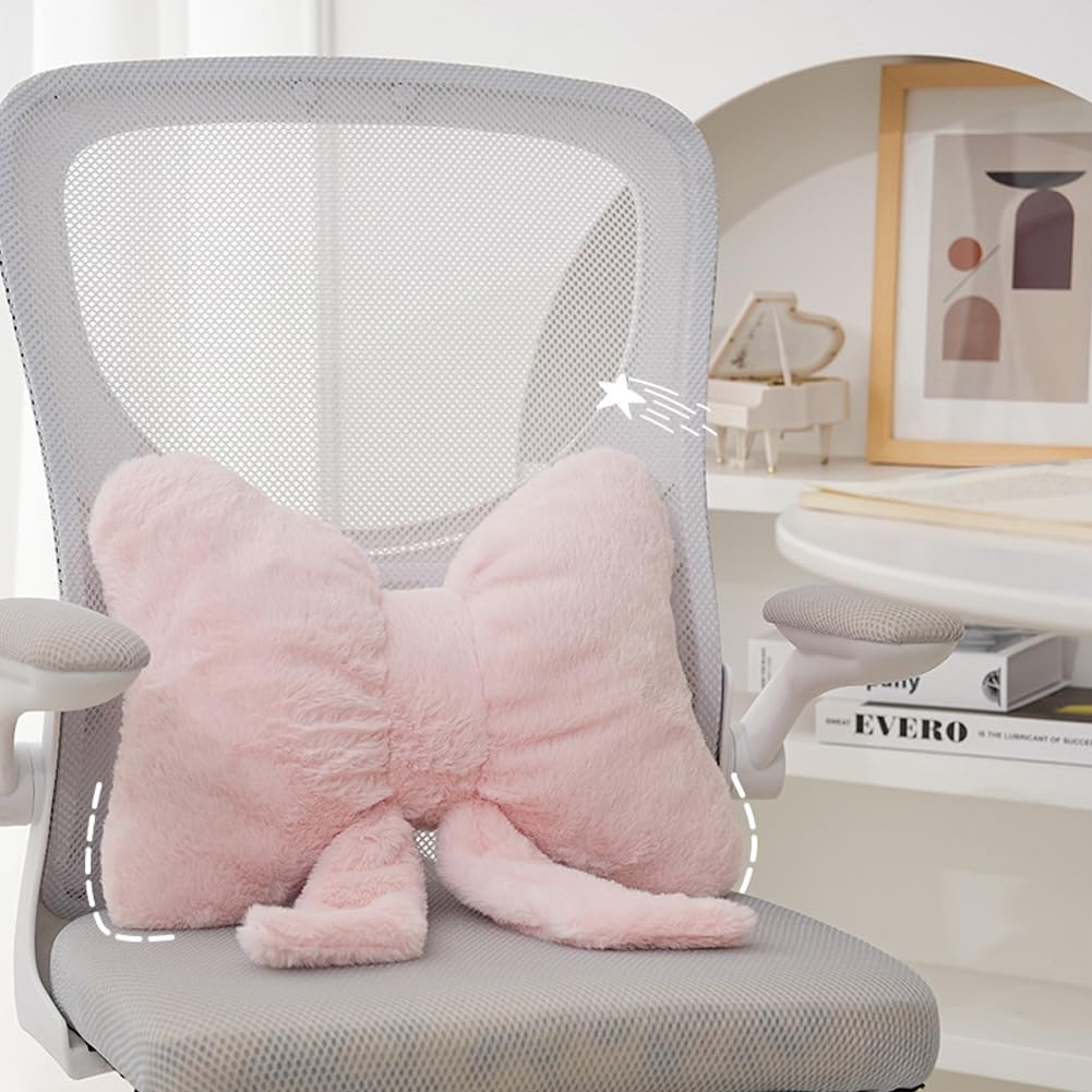 GKWW 2Pack Soft Furry Bow Throw Pillows Cute Bowknot Plush Pillow Home Decor Stuffed Bow Lumbar Pillow for Bed Couch Living Room Decor (Pink)