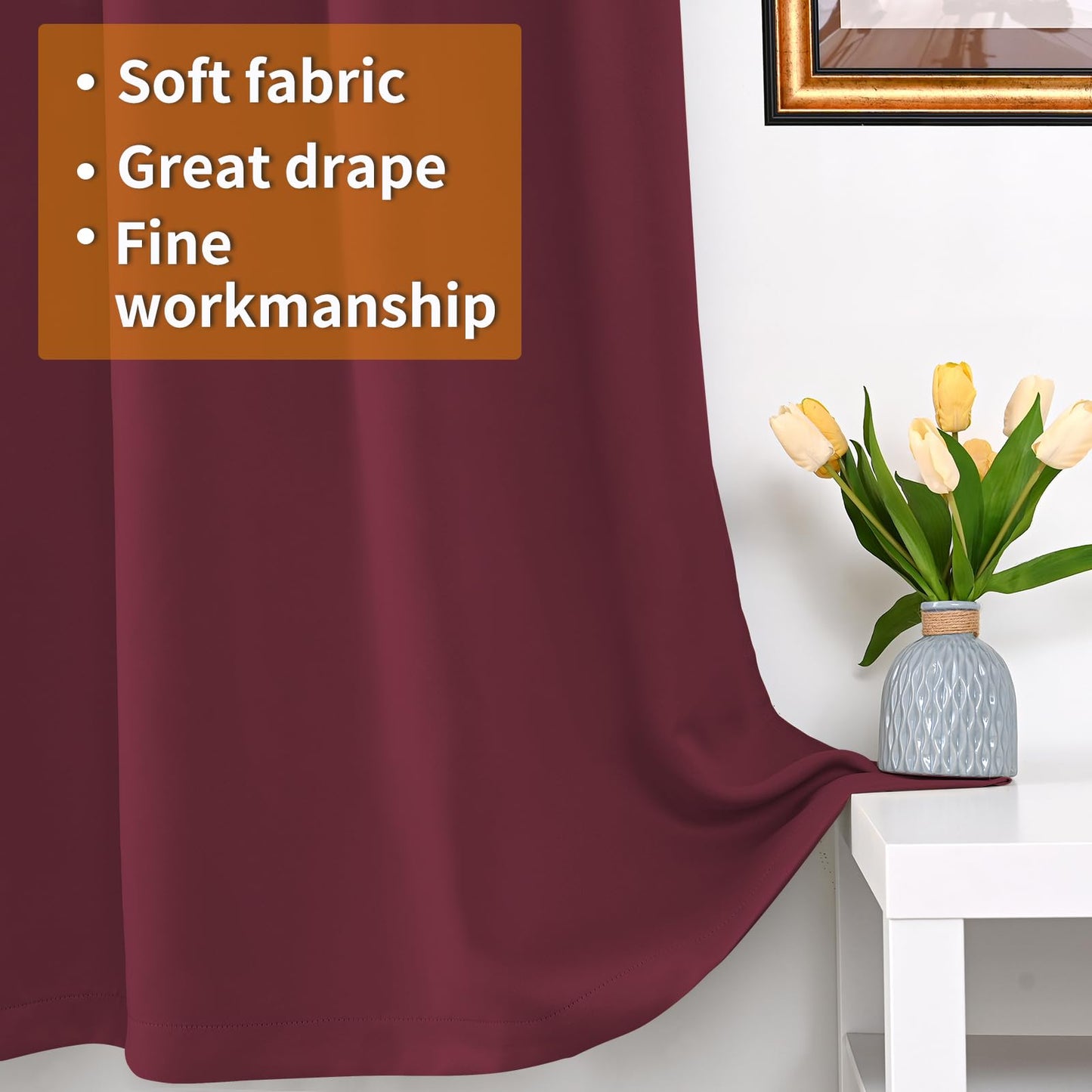 YoungsTex Burgundy 100% Blackout Curtains 63 Inch Length 2 Panels, Room Darkening Drapes with Liner Thermal Insulated for Bedroom Living Room Window, 42 X 63 Inch