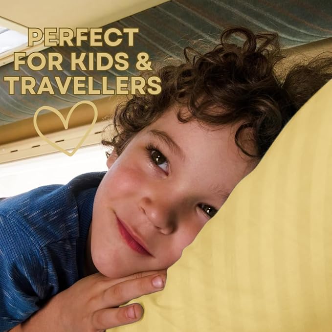 kinder Fluff Pre-Teen Pillows (2Pack) 17x26in - Pillows for Kids Age 12+, 100% Cotton Sateen Stripes 300T, Down Alternative Fill, Machine Washable - Children & Travel Cushion - Yellow - XL
