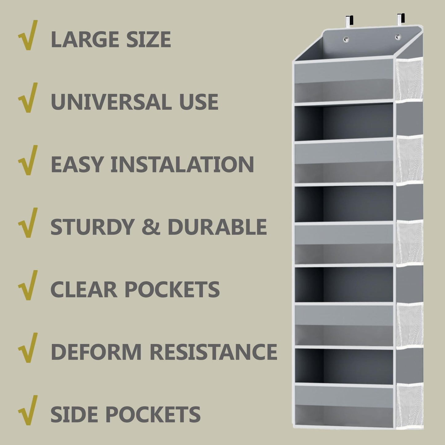 GoodMind Creations One Pack Hanging Closet Over The Door Organizer with 5 Shelf Storage for Bedroom, Bathroom, Pantry, Large Capacity Transparent Pockets for Behind Doors