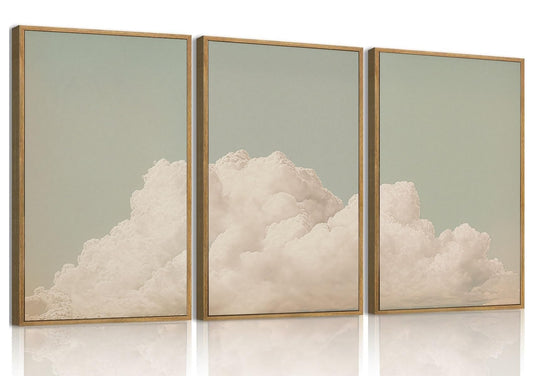 myusuar 3 Piece Large Modern Abstract Canvas Framed Wall Art For Living Room, Dearm Cloud Minimalist Wall Art Decor Posters Prints For Bedroom Office, 12x16in
