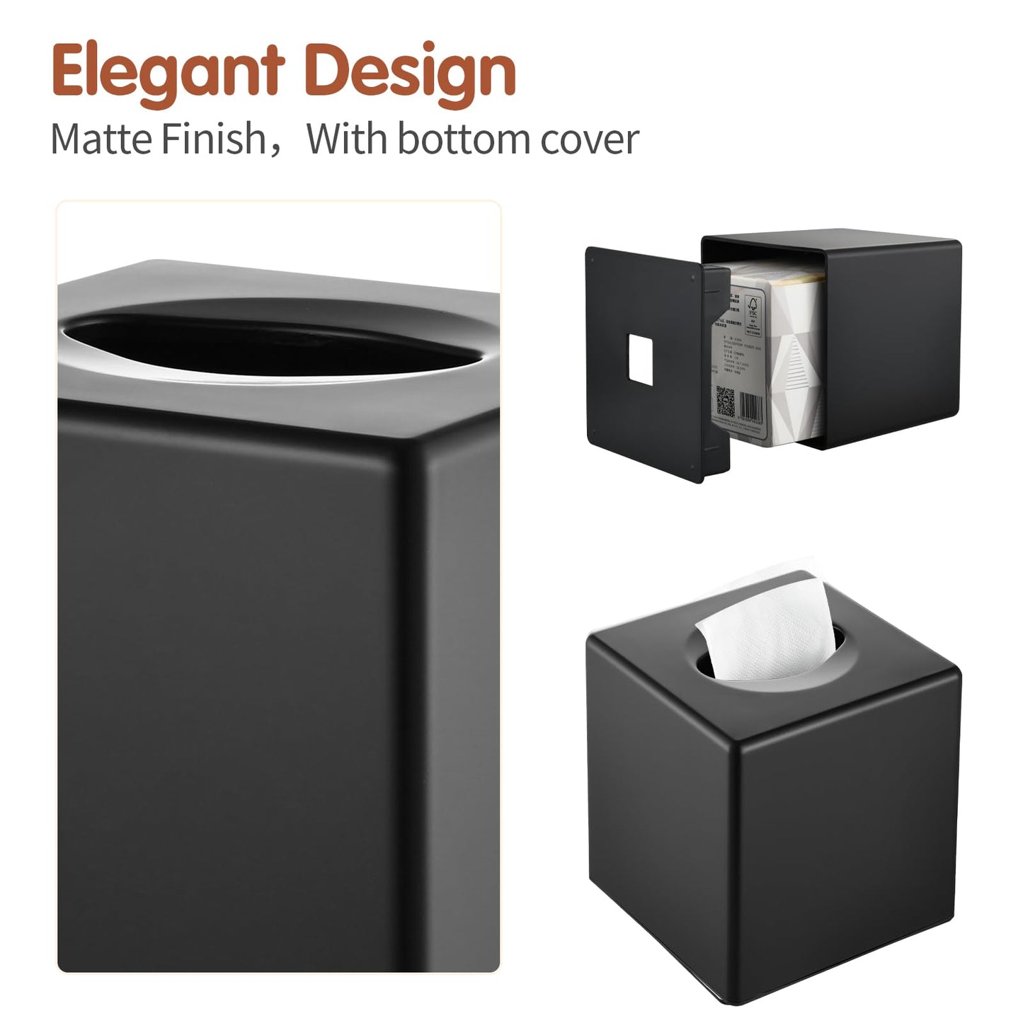 Y-in Hand Tissue Box Cover, Modern Decorative Square Facial Storage Tissue Box Holder, Home Accessories for Bathroom Vanity Countertops, Dressers, Night Stand, Parlors and Office - Matte Black