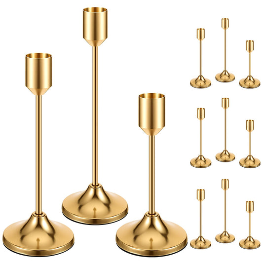 12PCS Candlestick Holders, Metal Taper Candle Holders, Gold Vintage Candle Stick Holder Brass Decor for Wedding Table Home Christmas Decoration