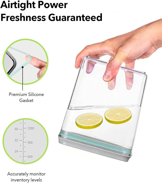 EQI Airtight Food Storage with One-Touch Lid, (3 × 1.27 QT / 1.2 L) Stackable Durable PET for Sugar, Grains, Coffee Beans, and Baking Pantry Organization