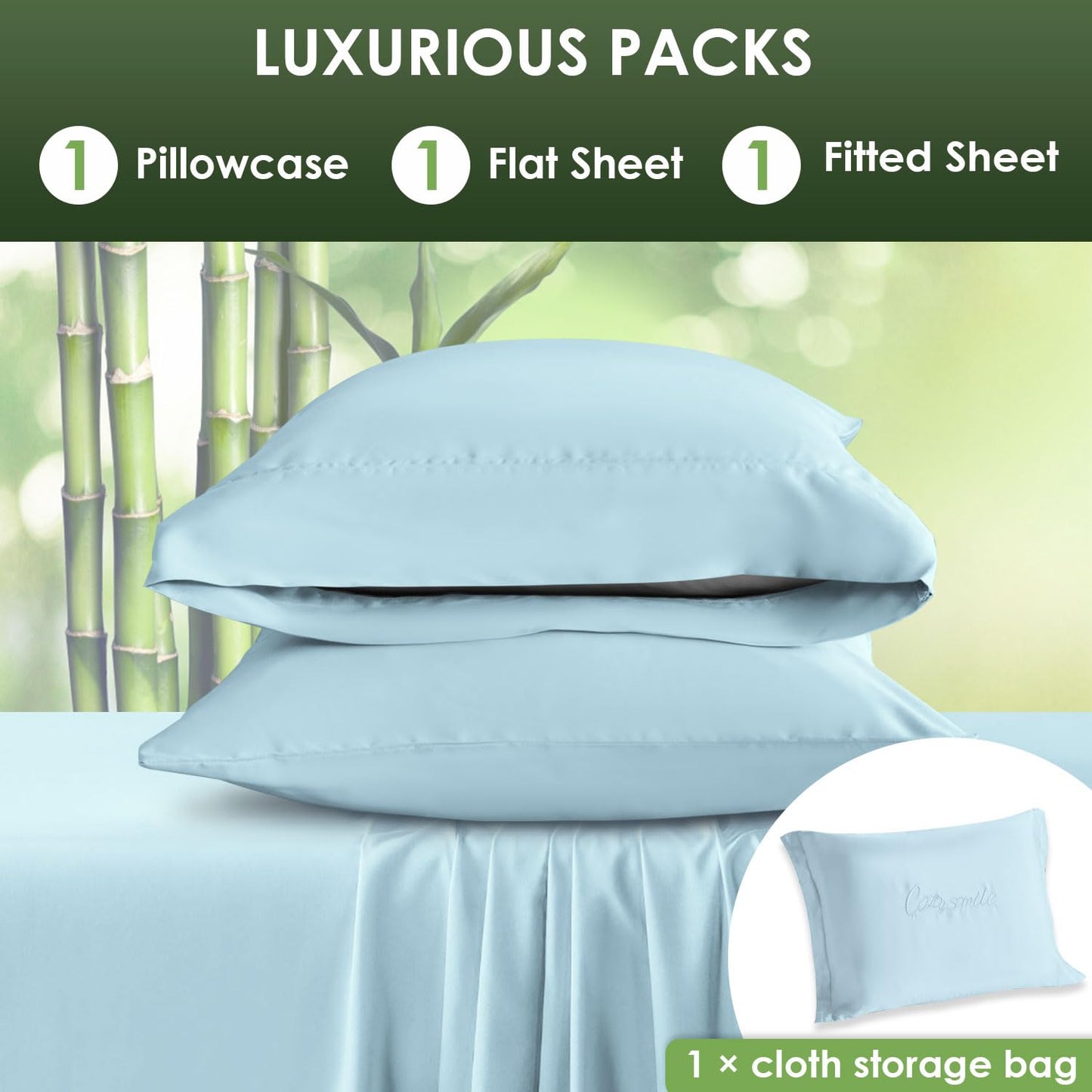 Bamboo Sheets Queen Sheets Set,100% Organic Viscose Derived from Bamboo Bed Sheet Set,Luxuriously Soft & Cooling,4 Pcs Bedding Set with Deep Pockets, Wrinkle Free,Double Stitched Seams( Sky Blue )