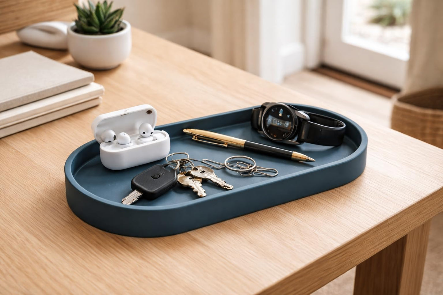 Happitasa Premium 12” x 5” Silicone Vanity Tray | Sink and Surface Organizer with Sturdy Non-Slip Base | Heat Safe, Dishwasher Safe (Smoky Blue)