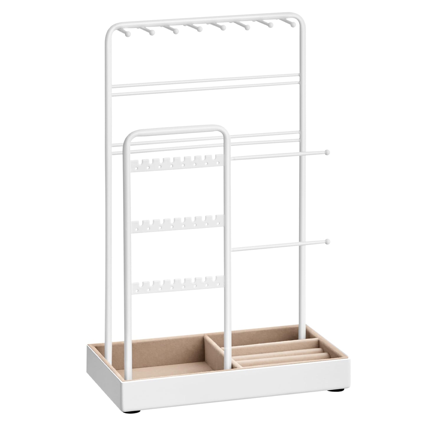 SONGMICS Necklace Holder, Jewelry Stand Holder Organizer, Jewelry Display with Metal Frame, Velvet Tray, Earring Bracelet Holder, for Gift Idea, 4.5 x 7.7 x 12.1 inch, Matte White UJJS021W01