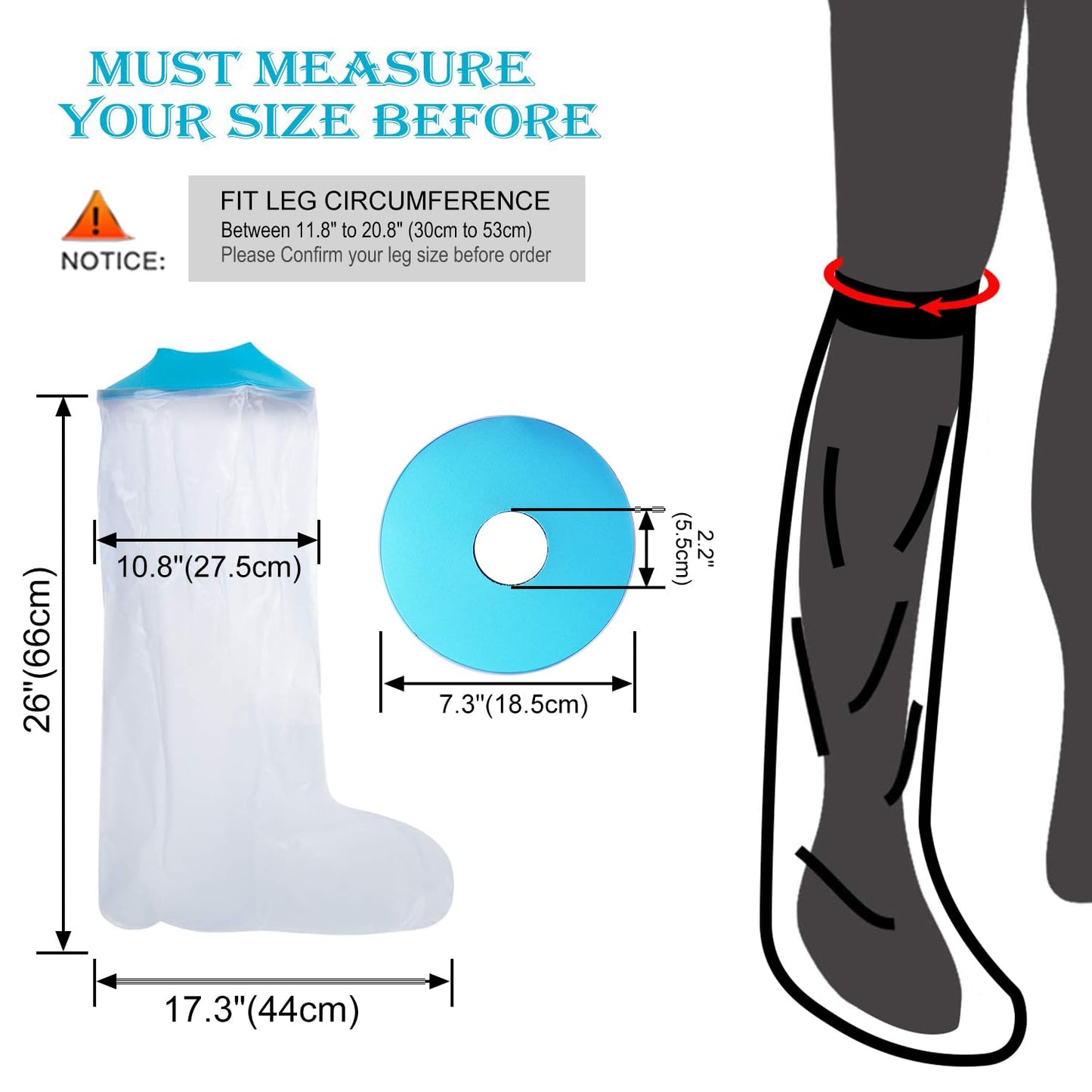 Asunby Waterproof Cast Covers for Shower Leg,Adult leg Protection to Wounds, Keeps Cast and Bandage Dry Bath,Watertight Cast Bag Showering for Surgery Foot, Ankle, Burns Reusable