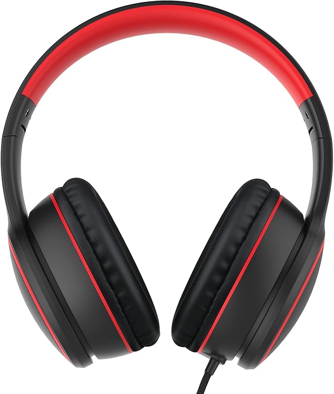 RORSOU R10 Over-Ear Headphones with Microphone, Lightweight Folding Stereo Bass Headset with 1.5M No-Tangle Cord, Portable Wired Headphones for Smartphone Tablet Computer MP3 / 4 (Black)