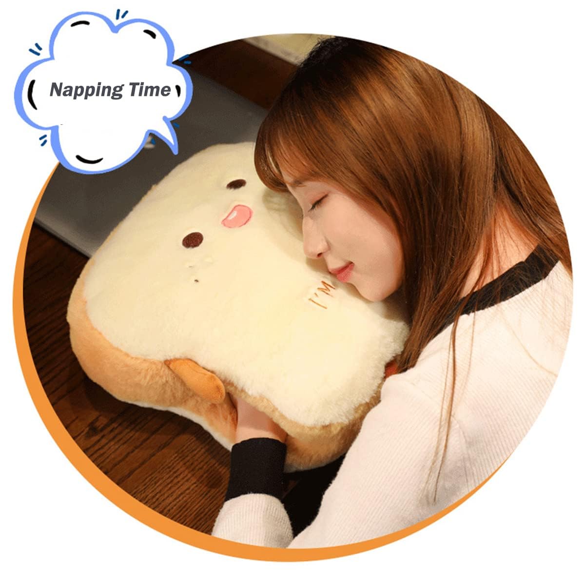 Goylmc Toast Bread Plush Pillow, Bread Stuffed Pillow,Food Plush Pillow with Hand Pocket Great Gift Choice for Kids Adults (15.7 * 13.7 in,Happy)