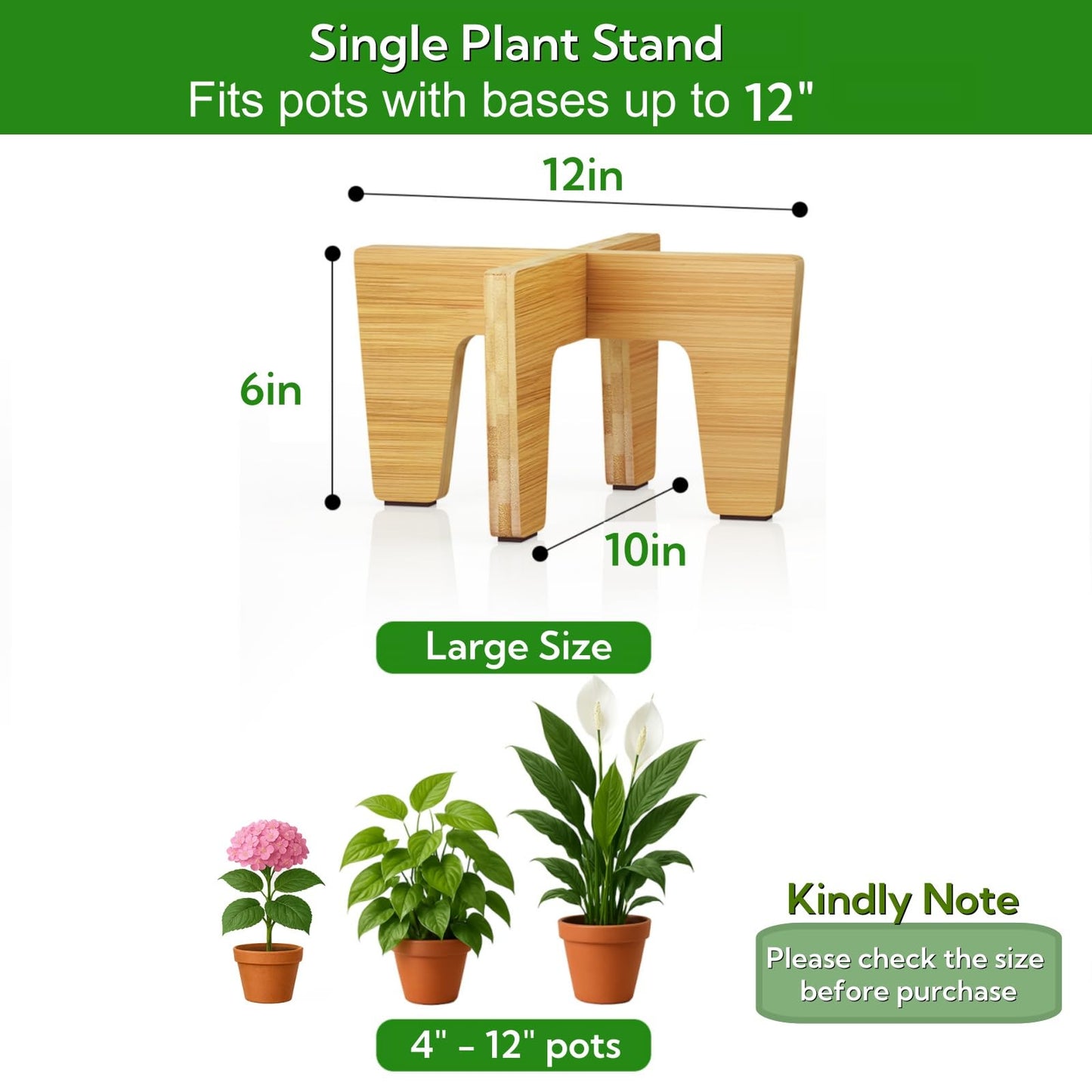 HAWHUV Plant Stands Indoor Outdoor, Plant Risers for Inside Pots Sturdy Short Plants Holder, Flower Pot Stand for Indoor Plants, Small Single Floor Plant Bamboo Display Stand (Natural 12“ (2 pack))