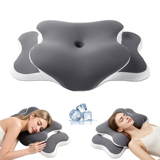 Ergo Pillow for Sleep Apnea, Neck Pain, and Snoring Relief | Cervical Neck Pillow for Neck Pain Relief & Side Sleeper | Orthopedic Memory Foam with Ergonomic Neck Support, Gray, Standard