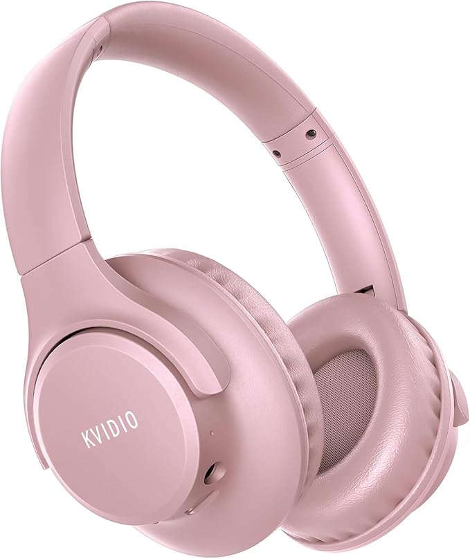 KVIDIO Bluetooth Headphones Over Ear, 65 Hours Playtime Wireless Headphones with Microphone, Foldable Lightweight Headset with Bass and Stereo Sound Low Latency for Travel Work Cellphone