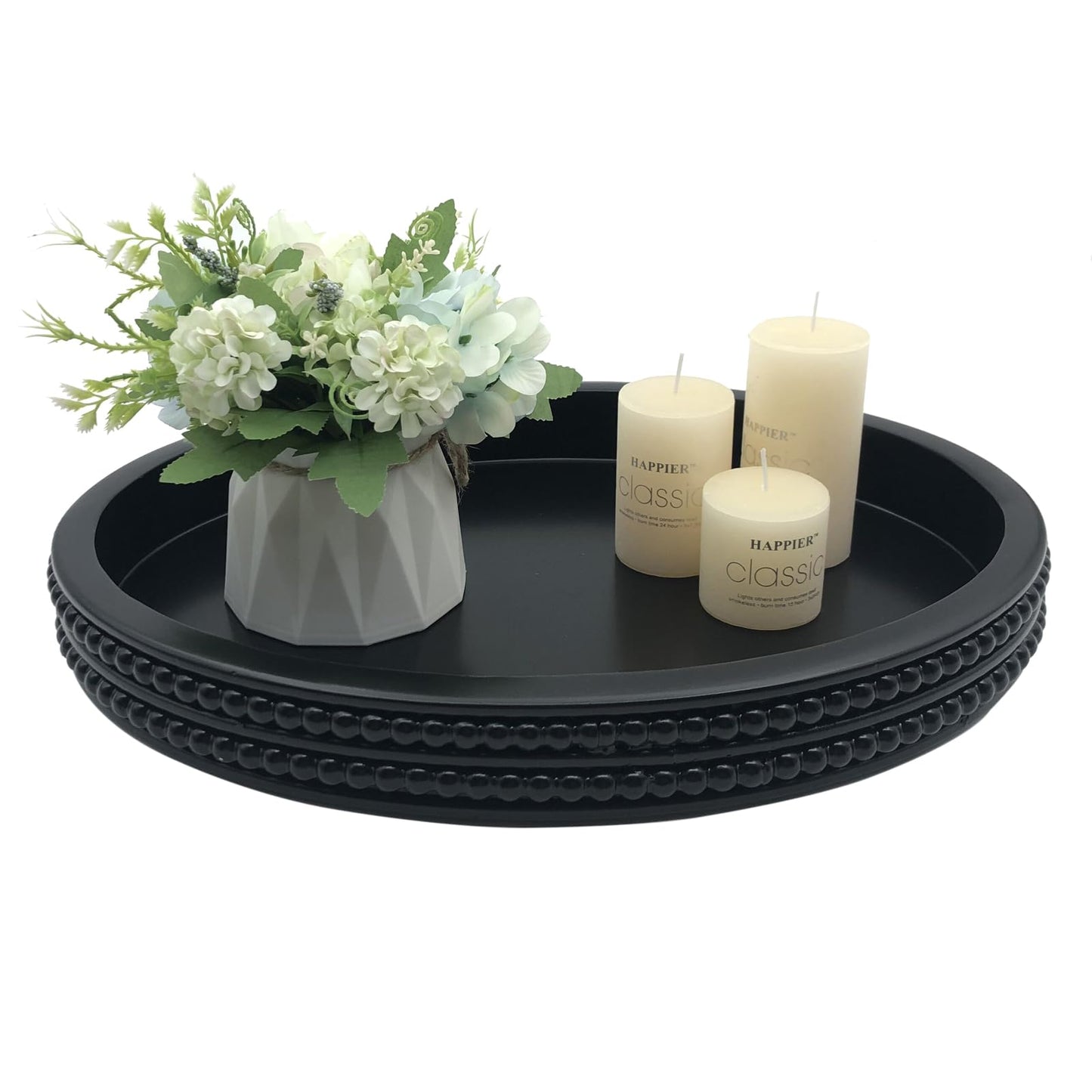 Carah & Cossh Oval Wooden Modern Decorative Tray 16''x12'', Farmhouse Rustic Serving Tray, Table Centre Tray, Perfect for Storage and Display (Black)
