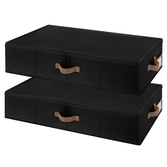 StorageWorks Underbed Storage Containers with Lids, 2-Pack 6" Low Profile Under Bed Organizers for Clothes, Bedding and Sweaters, 53L Large Fabric Storage Bins, Foldable Space Saving, Black