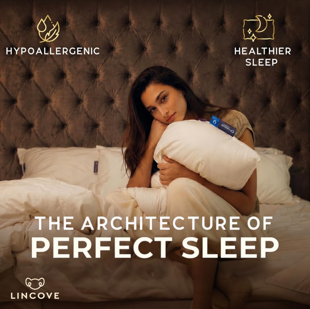 Lincove Cloud Natural Canadian Down Pillow, White Luxury Sleeping Pillow - 625 Fill Power, 100% Cotton Shell, 500 Thread Count, Made in Canada, Queen - Soft, 1 Pack