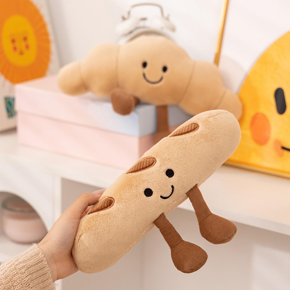 Zaxqerm Croissant Plush Pillow，10" Funny Food Plushies，Soft Food Stuffed Animals Kawaii Birthday Gifts for Teen Boys