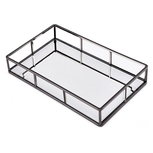 PuTwo Mirror, Smoky Black, Metal, Jewelry, Decorative, Glass, Perfume Organizer, Vanity Trays for Bathroom, Counter, 1272 inch