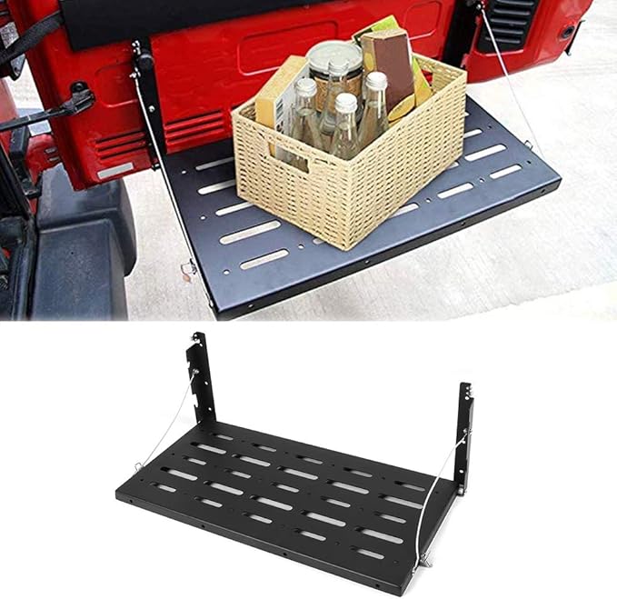 Tailgate Table Storage Racks Heavy Duty Aluminum Alloy Folding Design with Hardware Buckle Multi Purpose Car Storage Solution for TJ JK JKU 1996 2017